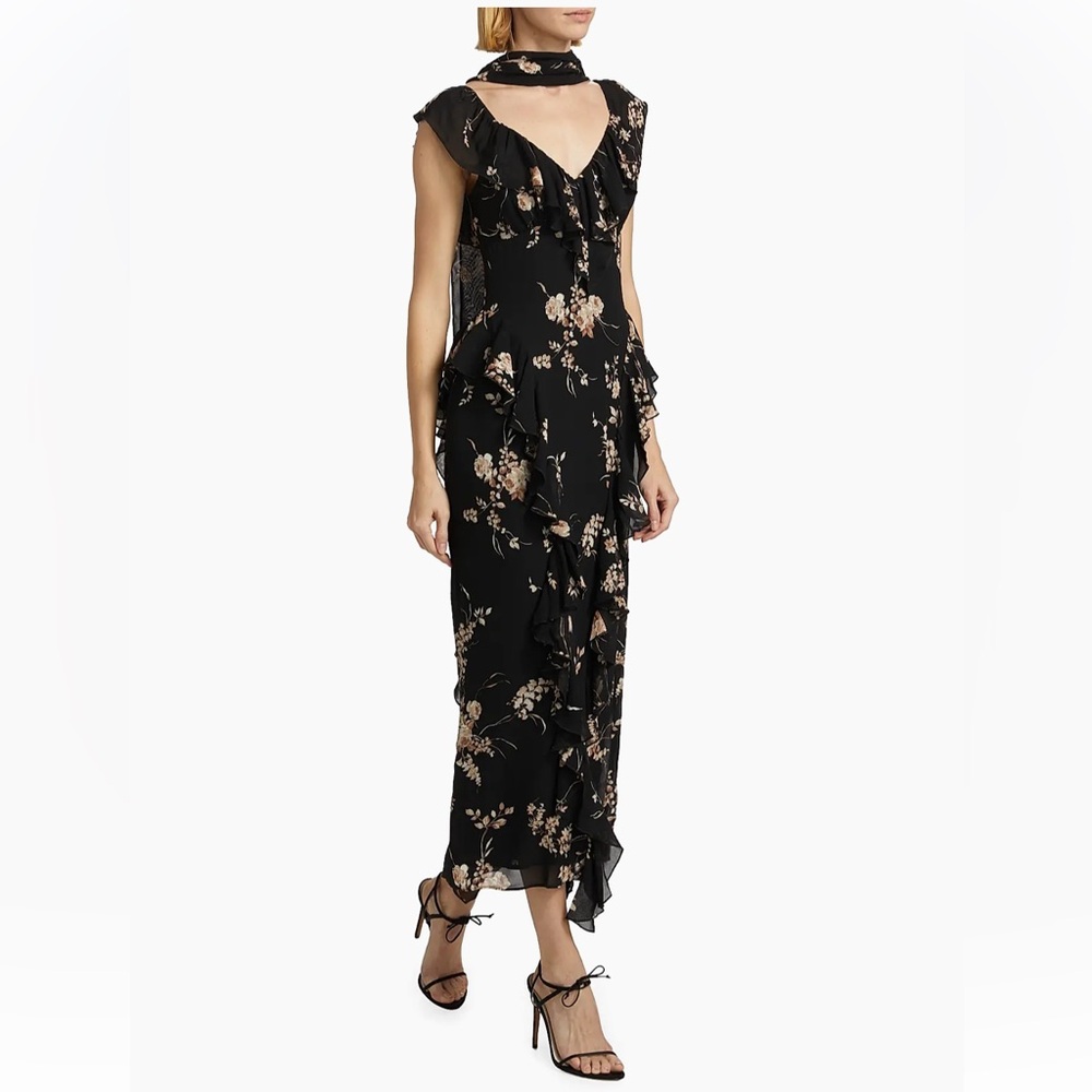 Reformation Black Floral Maxi Dress with Beige/Pale Pink Blooms